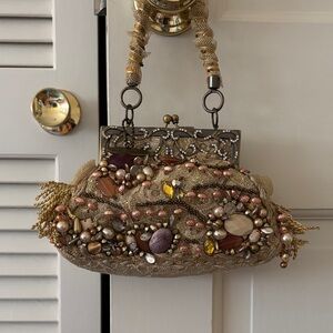 Mary Frances Beaded Gold and Pearls handbag